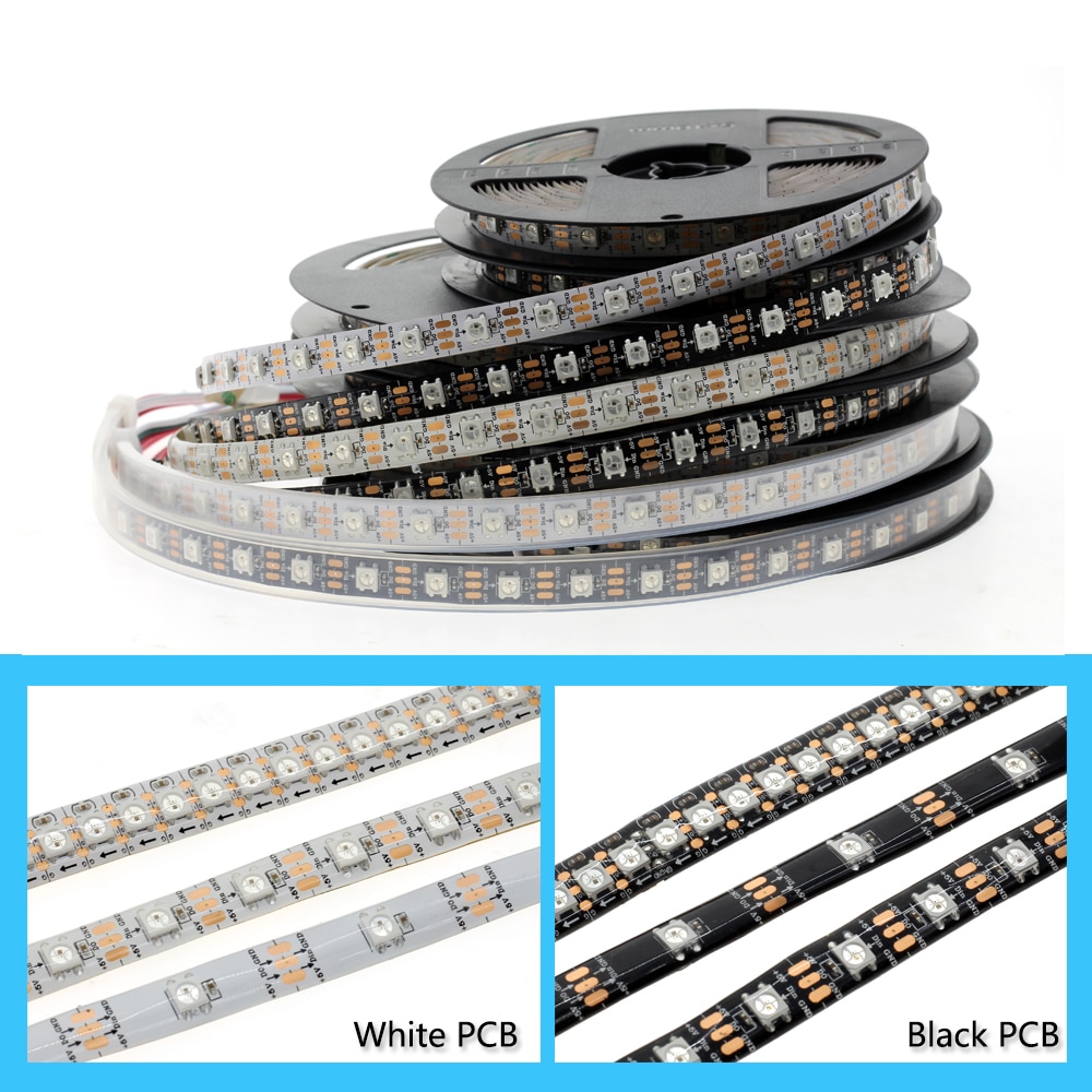 DC5V Full Color WS2812B LED Strip Black / White PCB Board RGB Smart Pixel Control
