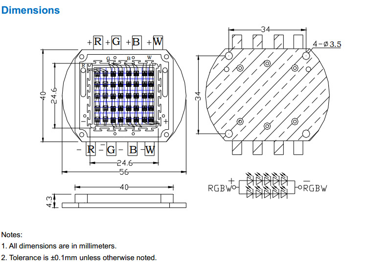 40W Watt RGBW Full Color High Power LED Square