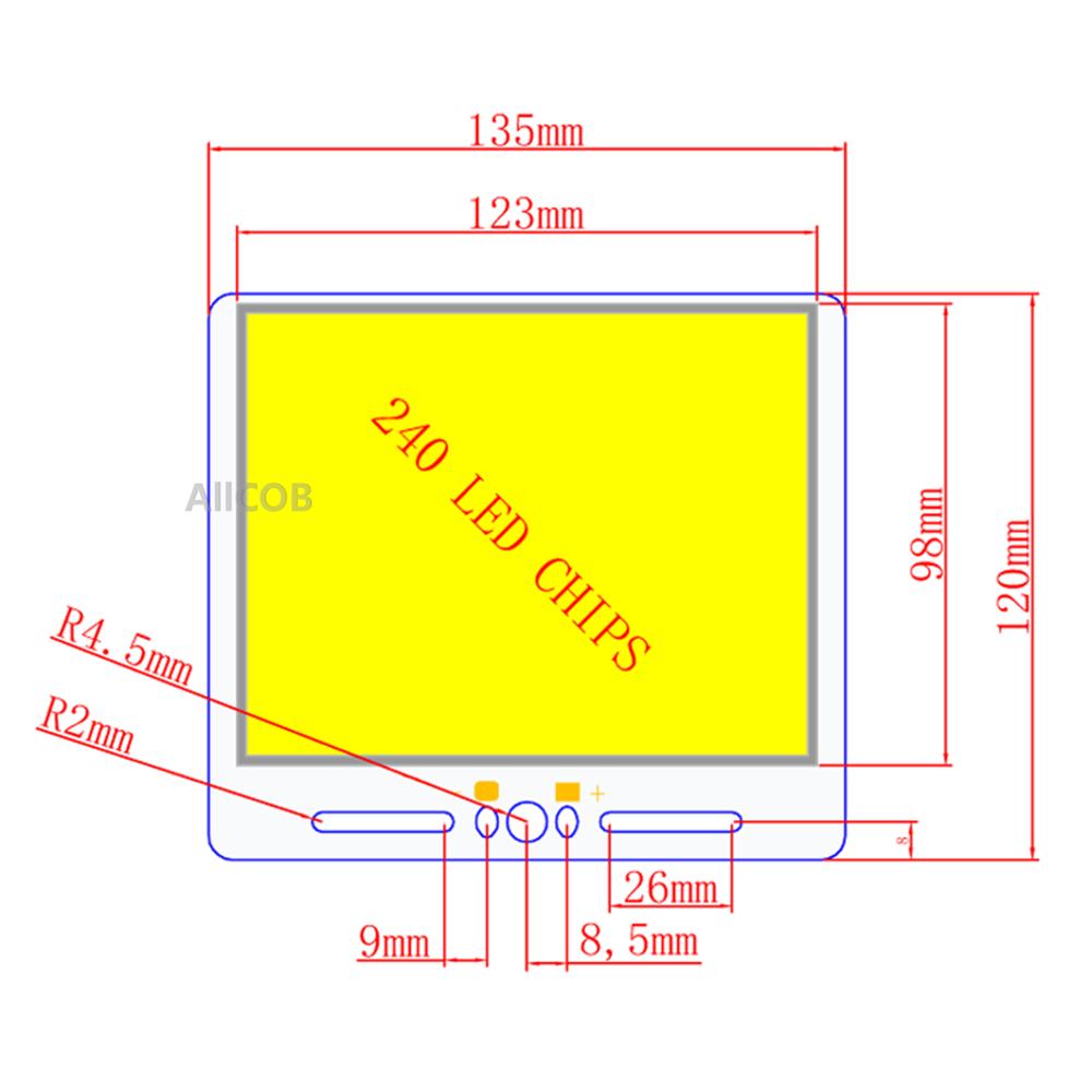 100W LED COB Light Module 135*120mm DC 12-14V White /Warm White