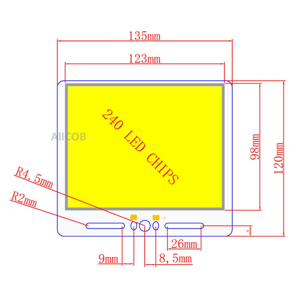 100W LED COB Light Module 135*120mm DC 12-14V White /Warm White