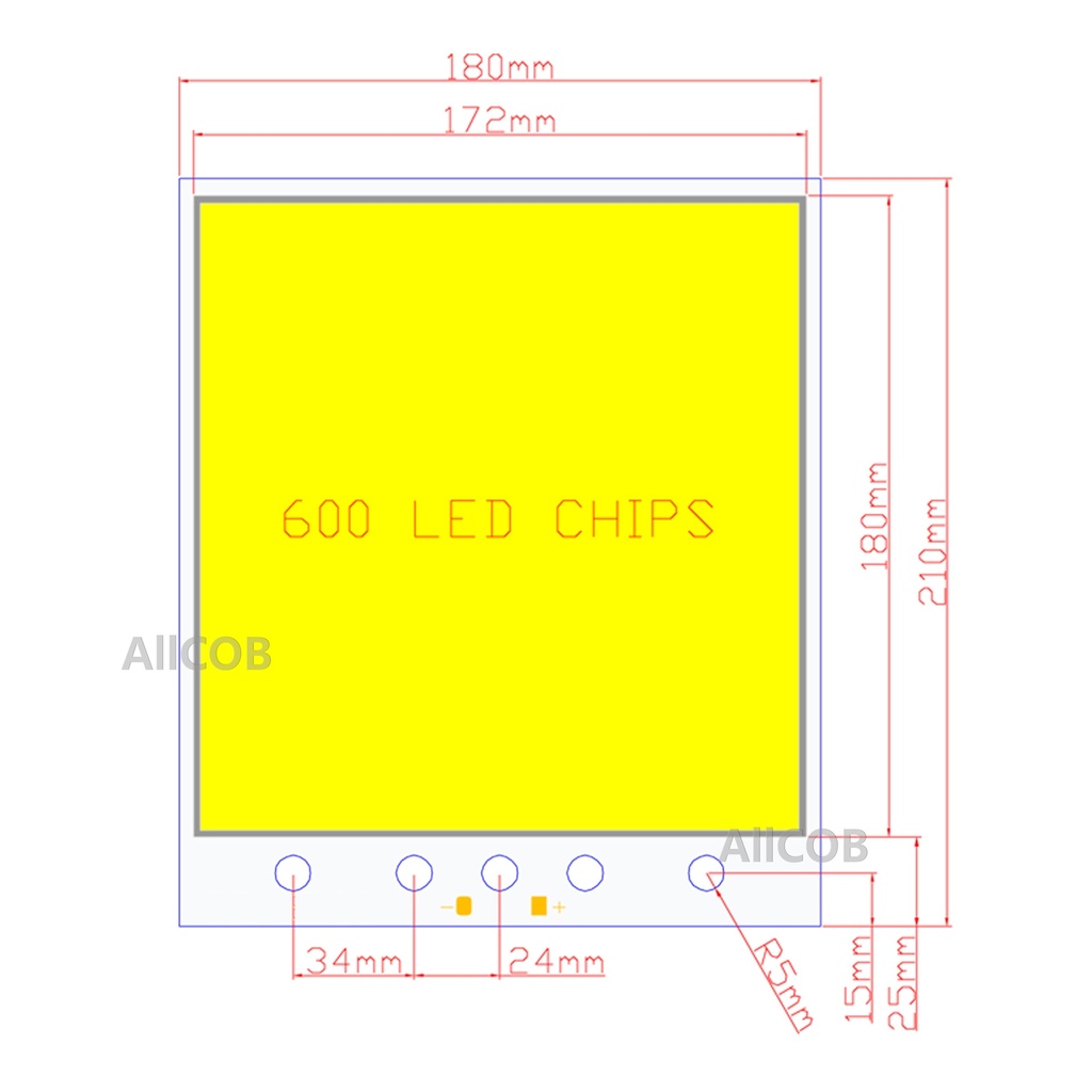 120W LED COB Light Module 210*180mm DC 12-14V 10A White 6500K