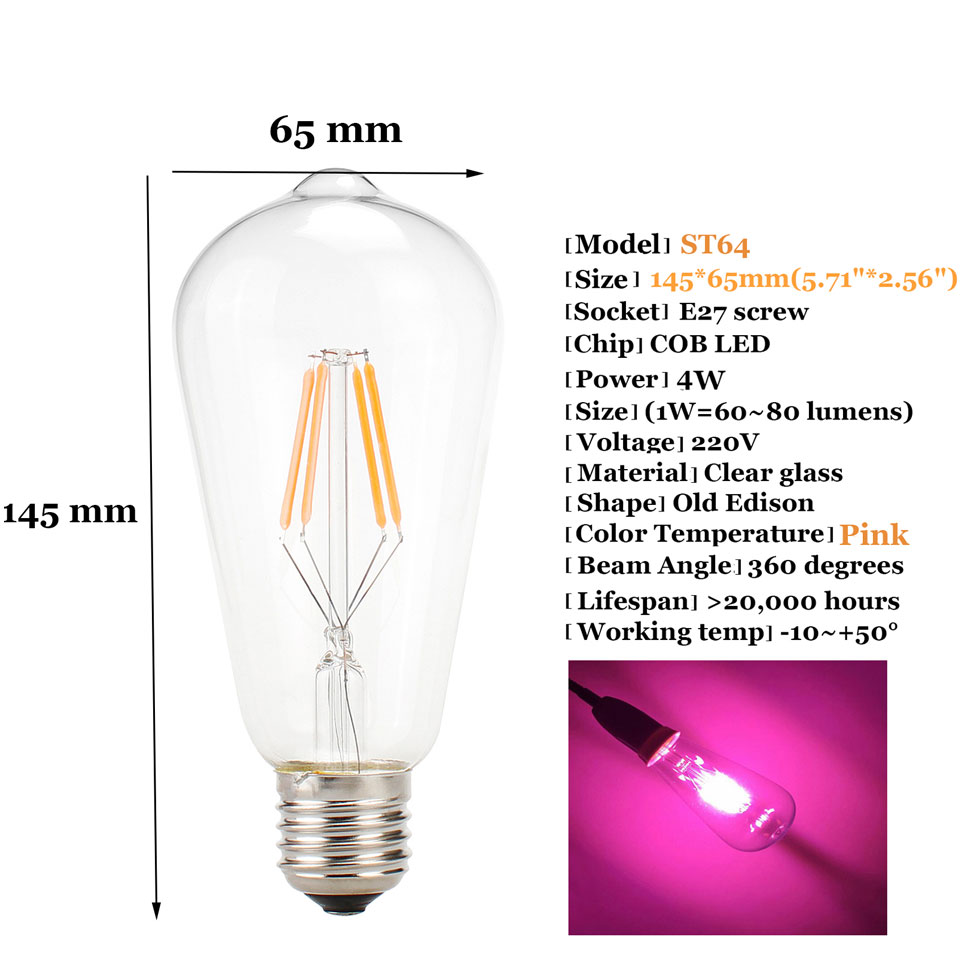 4W E27 ST64 LED Edison Bulb AC220V Home Light LED Filament Candle Bulb