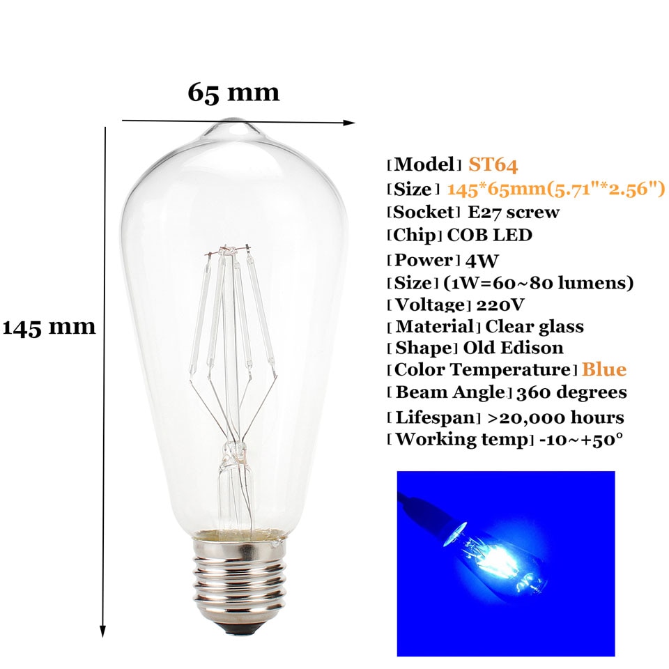 4W E27 ST64 LED Edison Bulb AC220V Home Light LED Filament Candle Bulb