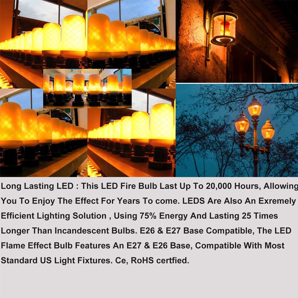 5W E27 E26 B22 2835 SMD Warm White LED Corn Bulb Lamp AC85V-265V Flame Fire Light 2