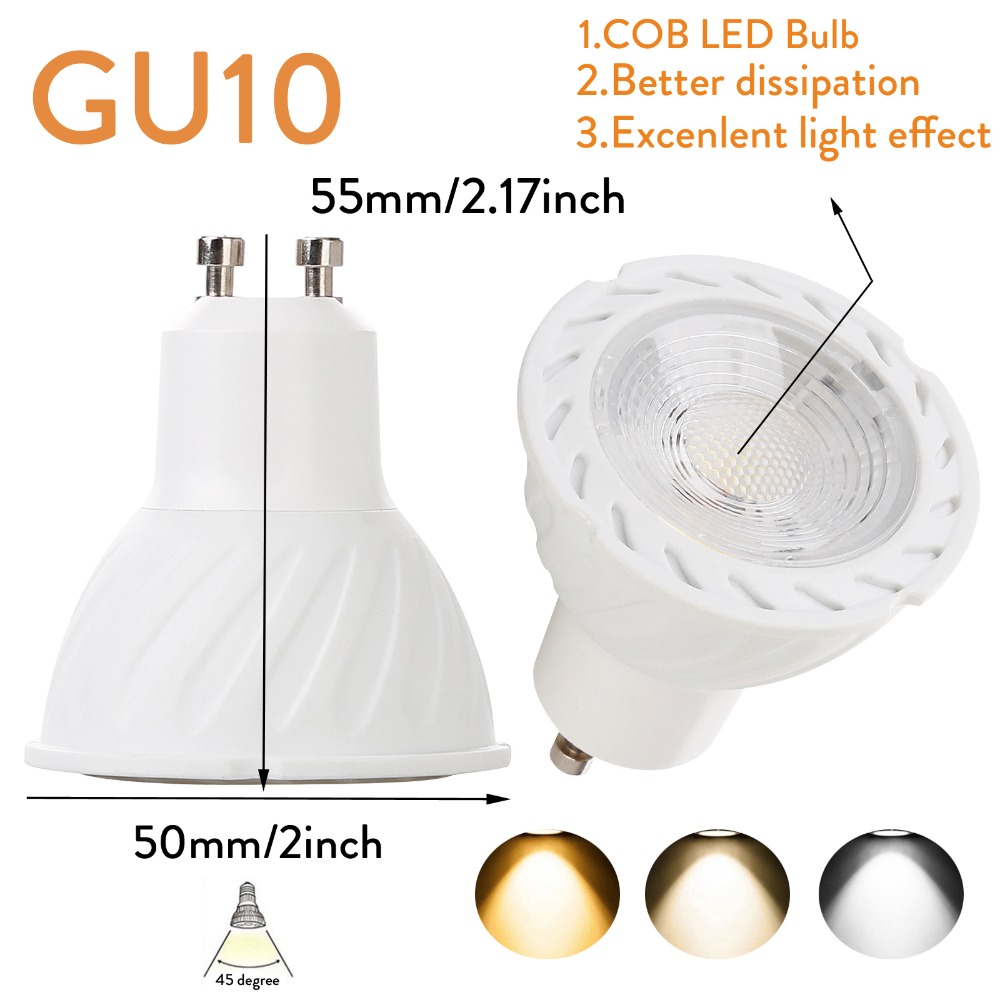 5W GU10 COB LED Bulb Lamp AC110V/220V LED Dimmable Spotlight