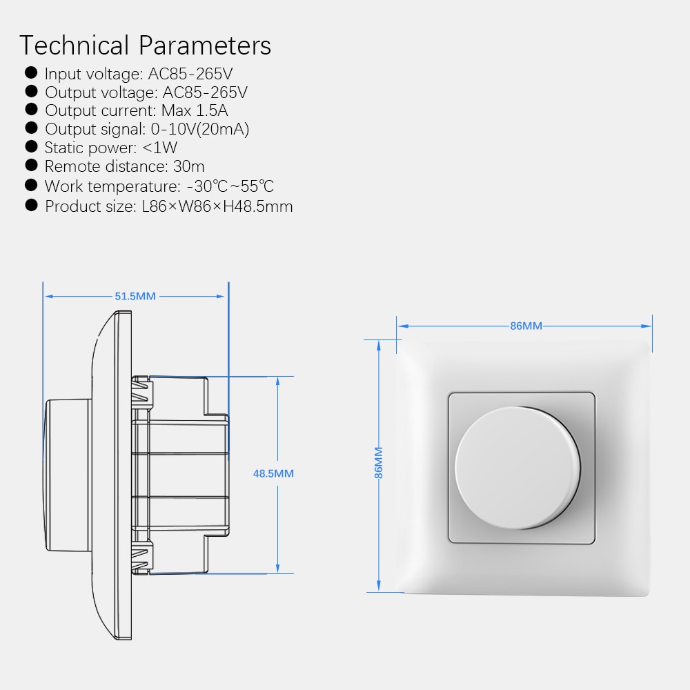 KL  AC85-265V Single Zone Rotary Panel 0/1-10V Dimmer