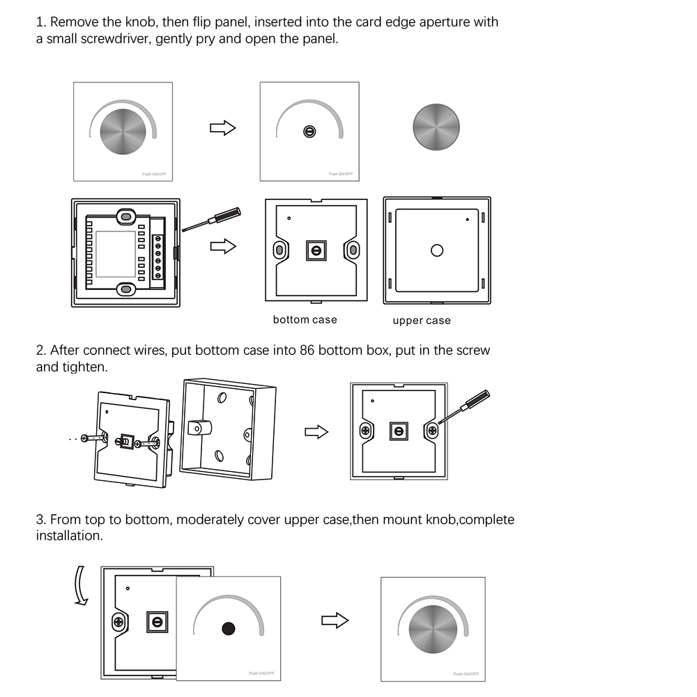 T1-K T2-K T3-K RF2.4G PWM CV DIM/CCT/RGB Rotary Touch Glass Panel Controller for LED Lamp