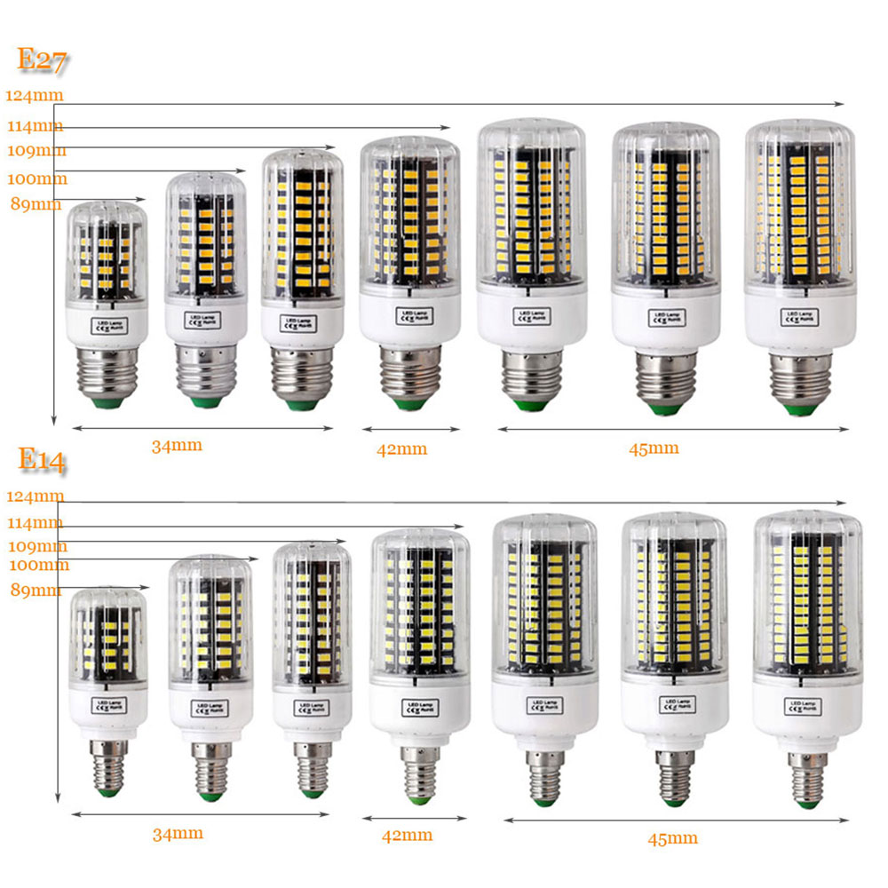 7W 12W 20W 25W 30W 35W E14 E27 5736 SMD LED Corn Bulb Lamp AC85-265V Chandelier LEDs Candle Light