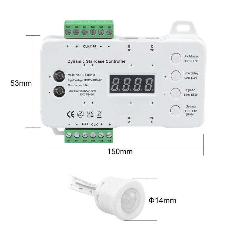 DC12-24V 10A 16/18CH Dynamic Staircase Controller RL-STPE-05