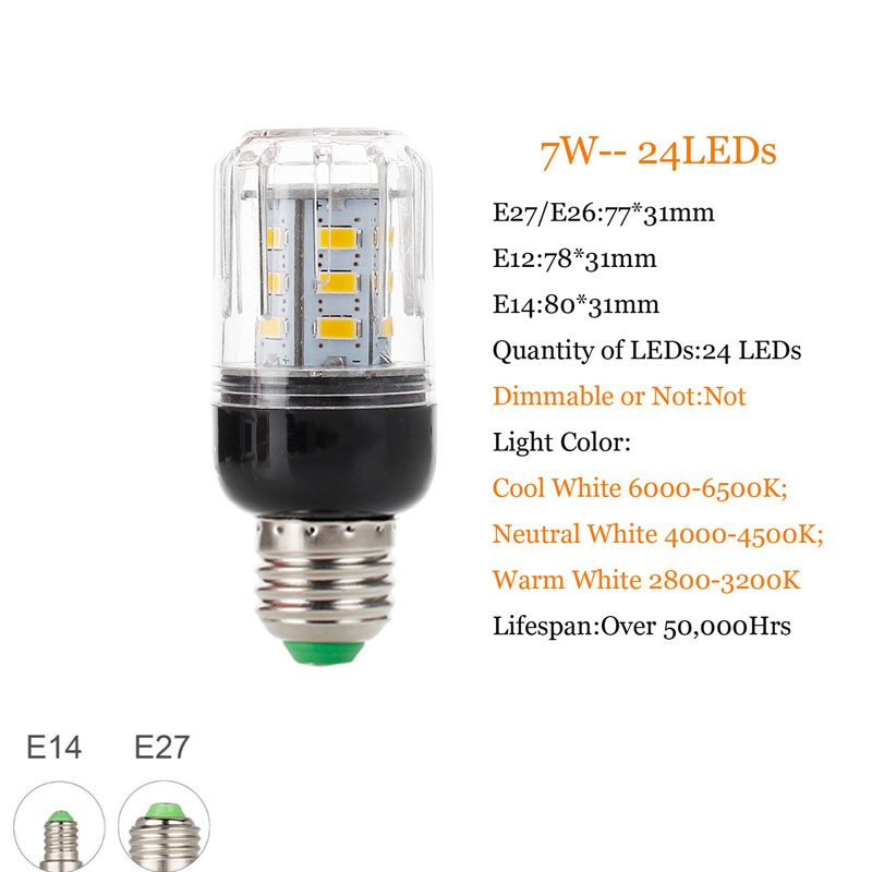 7W 9W 12W 15W 18W 20W 25W 28W 30W 35W E27 E14 5730 SMD LED Corn Bulb Lamp 110/220V Chandelier LEDs Candle light