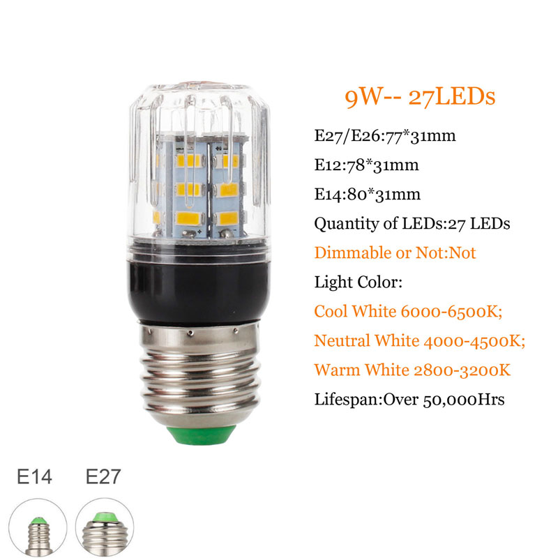 7W 9W 12W 15W 18W 20W 25W 28W 30W 35W E27 E14 5730 SMD LED Corn Bulb Lamp 110/220V Chandelier LEDs Candle light