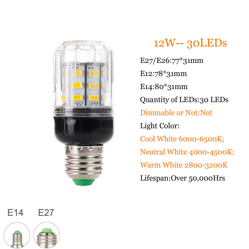 7W 9W 12W 15W 18W 20W 25W 28W 30W 35W E27 E14 5730 SMD LED Corn Bulb Lamp 110/220V Chandelier LEDs Candle light