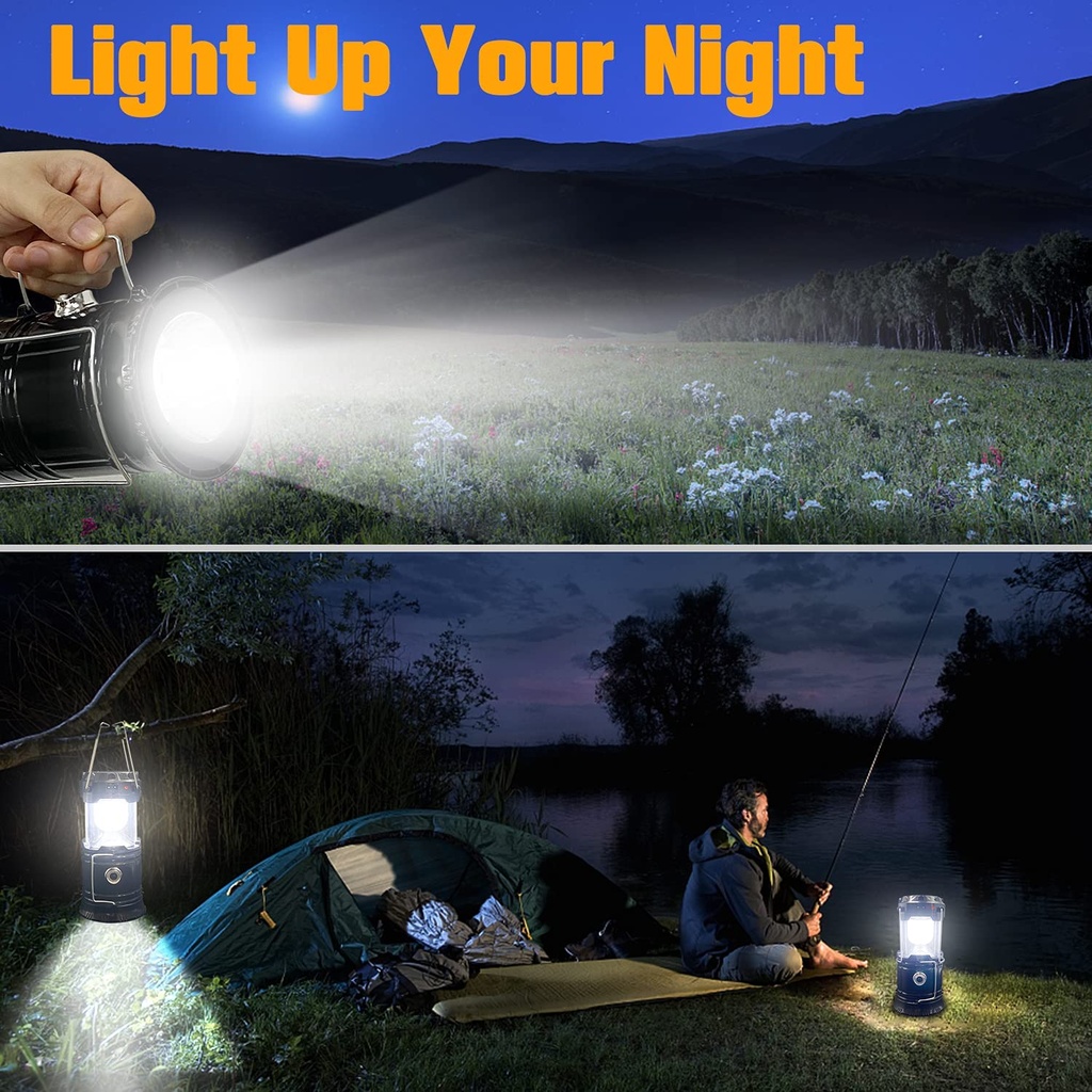 Portable LED Camping Lantern Waterproof Solar USB Rechargeable LED Flashlight Emergency Fishing Light