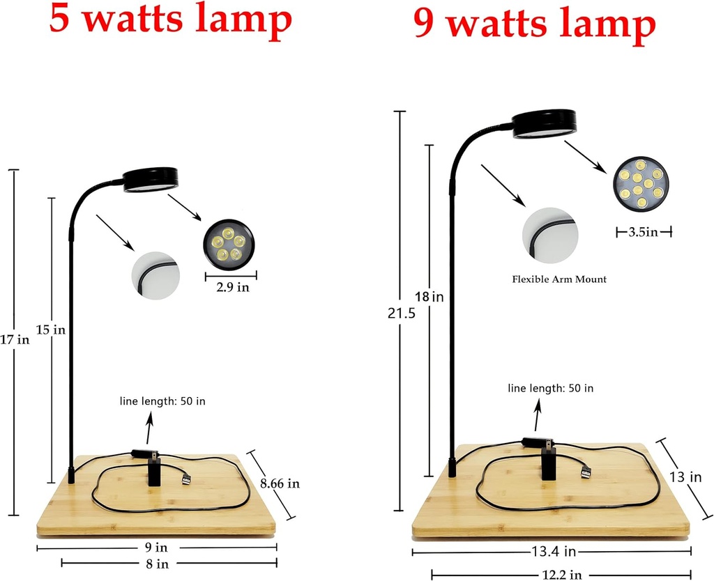 LED Aquarium Light USB Powered Full Spectrum LED Light with Bamboo Board