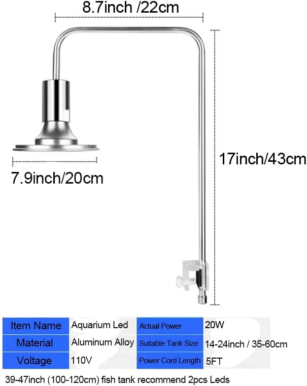 Aquarium Led Light Full Spectrum Fish Tank Light for Saltwater Freshwater Aquarium Lamp for Coral Reef