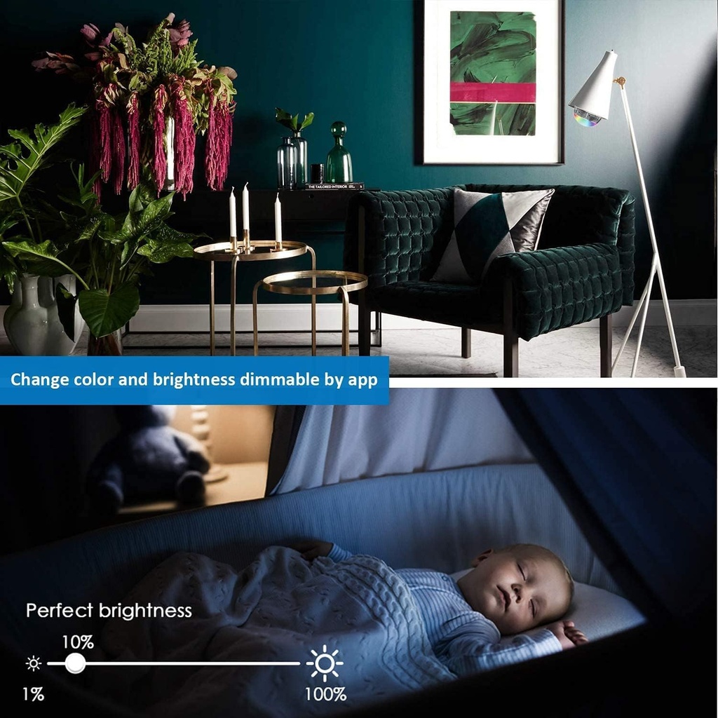 Smart Light Bulb with Bluetooth Speaker 7W E27 White RGB Multi Color Adjustable and Dimmable by Wireless APP Music Speaker and Bulb 2 in 1 Mood Lighting