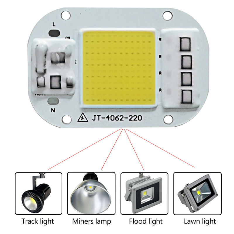 20W 30W 50W Anti-surge Driverless LED Light COB Chip Size 62x40mm Emitting 25x25mm