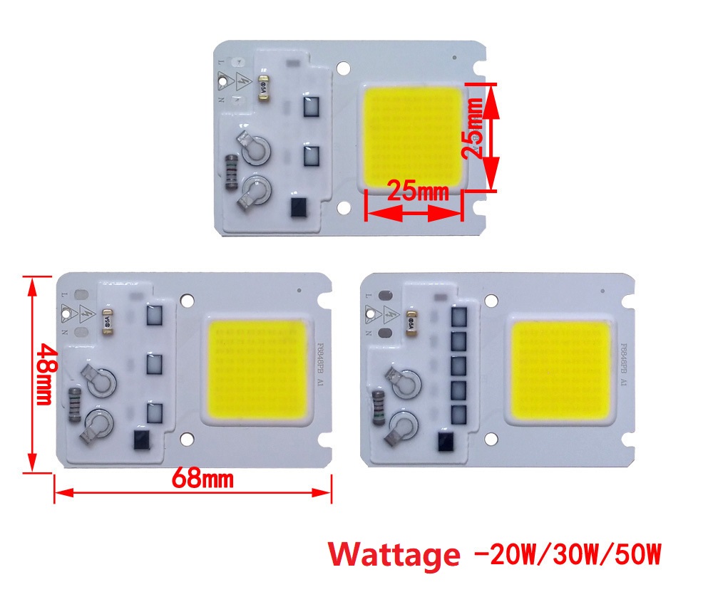 20W 30W 50W Driverless LED Light COB Chip Size 68x48mm Emitting 25x25mm