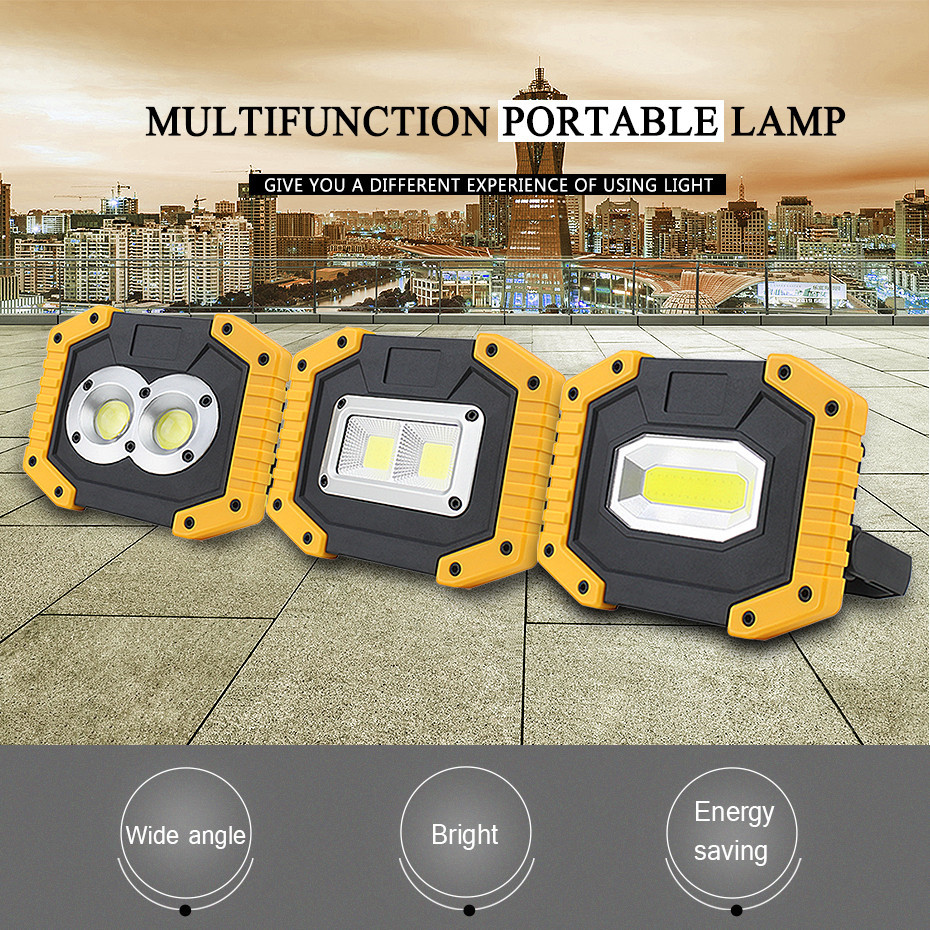 20W Recharge Portable COB LED Floodlight Outdoor Working Light With 18650 Battery