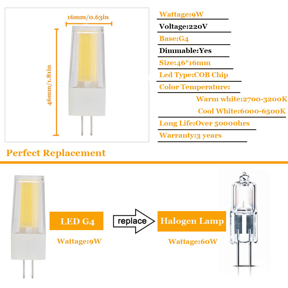 9W G4 G9 2609 COB LED Halogen Bulb AC220V Home Light LED Silica Gel Lamp