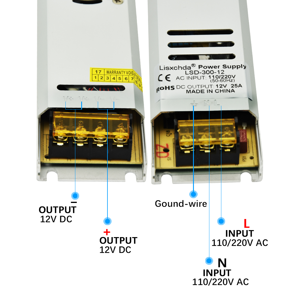  110V-240V to DC12V 100W 150W 200W 300W Ultra-thin Driver Power Supply Adapter Transformer for LED Strip Lights