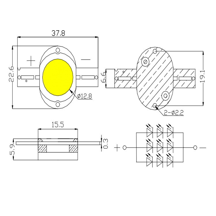 10W High Power LED Emitter White 2700-35000K Round Shape 