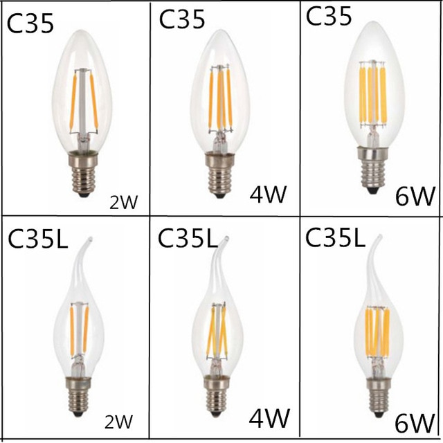 2W 4W 6W E14 E27 C35 C35L LED Edison Bulb AC220V Home Light LED Filament Candle Bulb