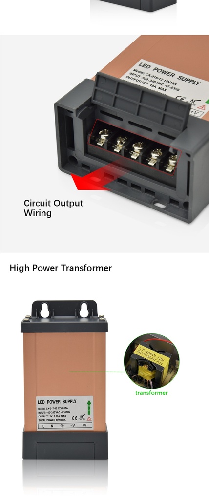  110V-260V to DC12V 60W 80W 100W 120W 150W 200W 250W 360W 400W LED Waterproof Driver Power Supply Adapter Transformer
