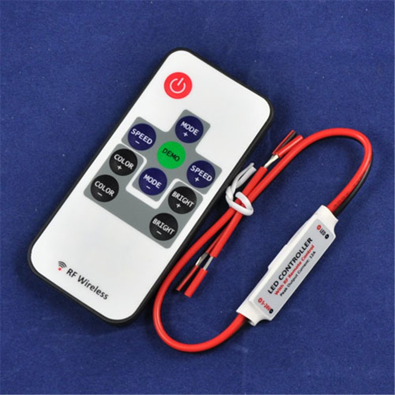 11 Keys RF Remote Controller DC 12V 12A Mini LED Dimmer w/ Red and Black Wire 