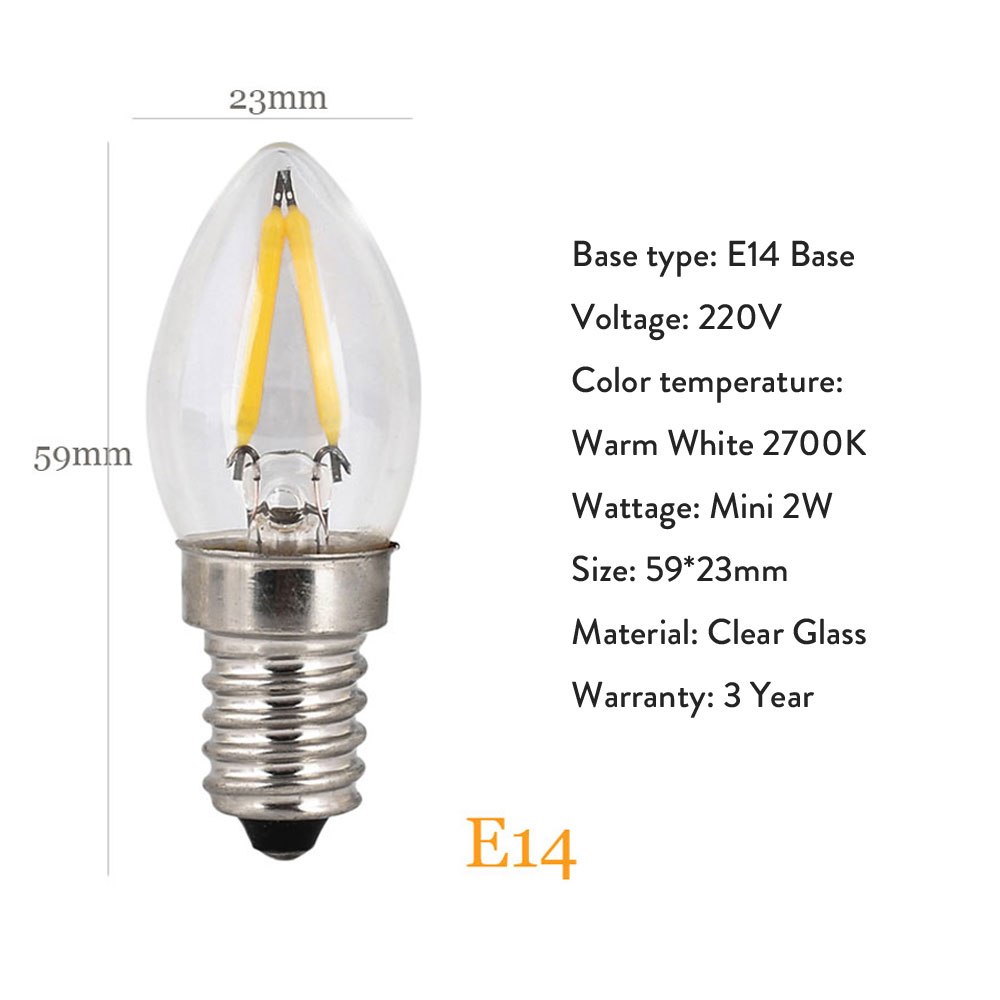 2W E14 C7 LED Edison Bulb 220V Home Light LED Filament Light Bulb