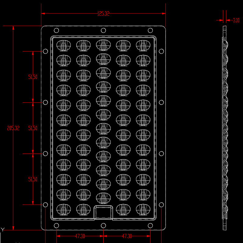 205x125mm LED Module Lens 5x12 pcs LEDs For SMD 3030 