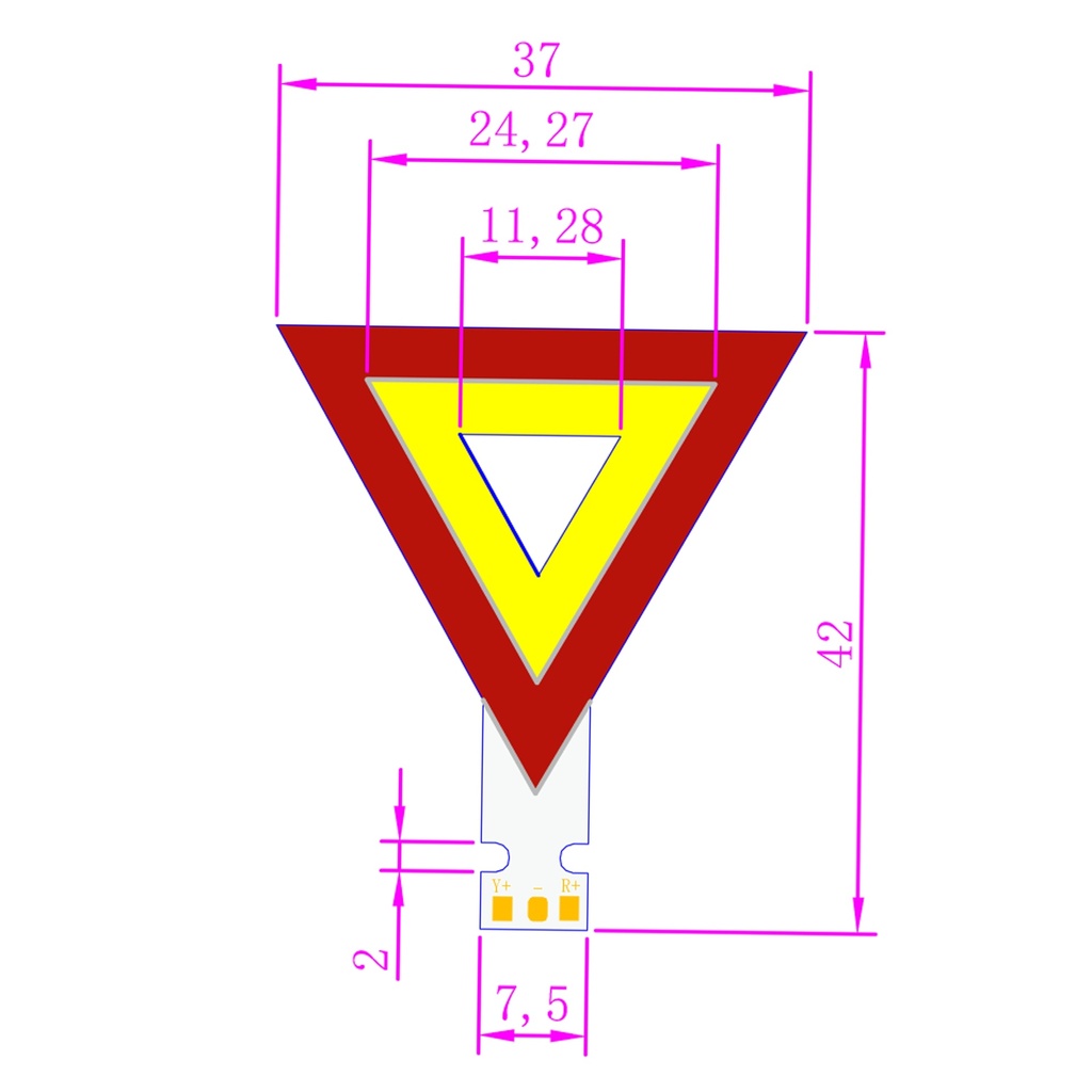  2W Triangle COB LED Panel Strip Light 44*36*36mm DC 3V 600mA Red Yellow