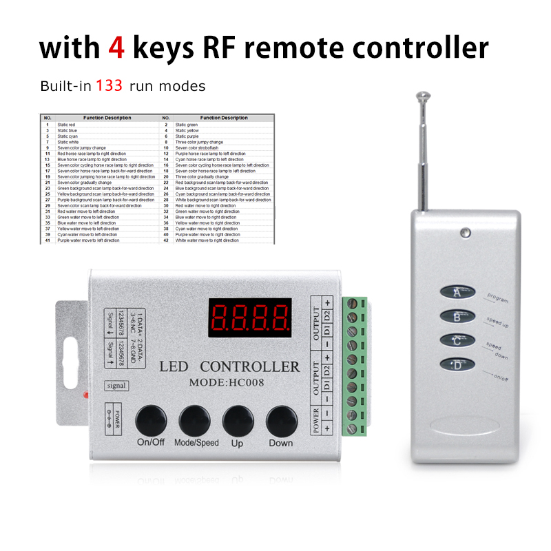 2 Channels Output SPI Magic Dream Color Controller HC008 with RF Remote Controller