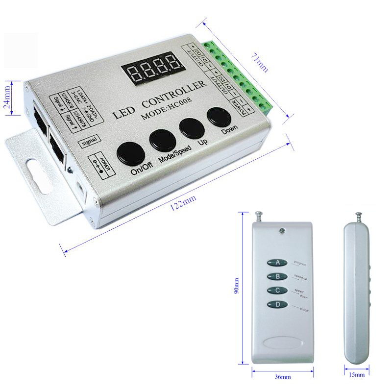 2 Channels Output SPI Magic Dream Color Controller HC008 with RF Remote Controller