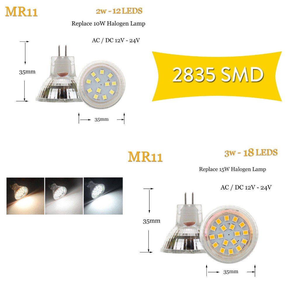 2W 3W MR11 2835 SMD LED Bulb Lamp DC12V/DC24V Home Light Spotlight 