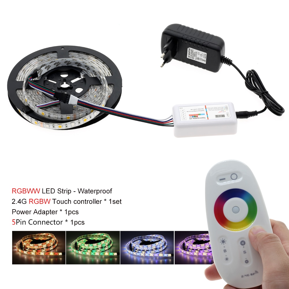 5050 LED Strip RGB / RGBW / RGBWW 5M 300LEDs Neon Tape Light + 2.4 G Remote Controller + DC 12V 3A Power Adapter