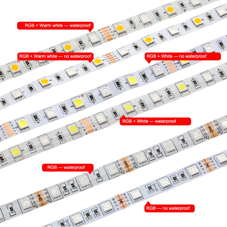 5050 LED Strip RGB / RGBW / RGBWW 5M 300LEDs Neon Tape Light + 2.4 G Remote Controller + DC 12V 3A Power Adapter