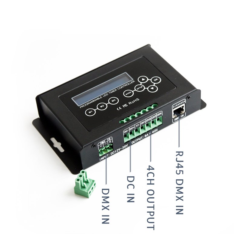 4-Channel DMX512 Input Signal Programmable LED Timer Dimmer Aquarium Controller for LED Strip Pixel Light Lamp Bulbs