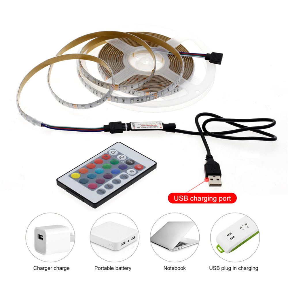 5V 2835 SMD RGB LED Strip RGB Color Changeable with 24Key Remote Controller