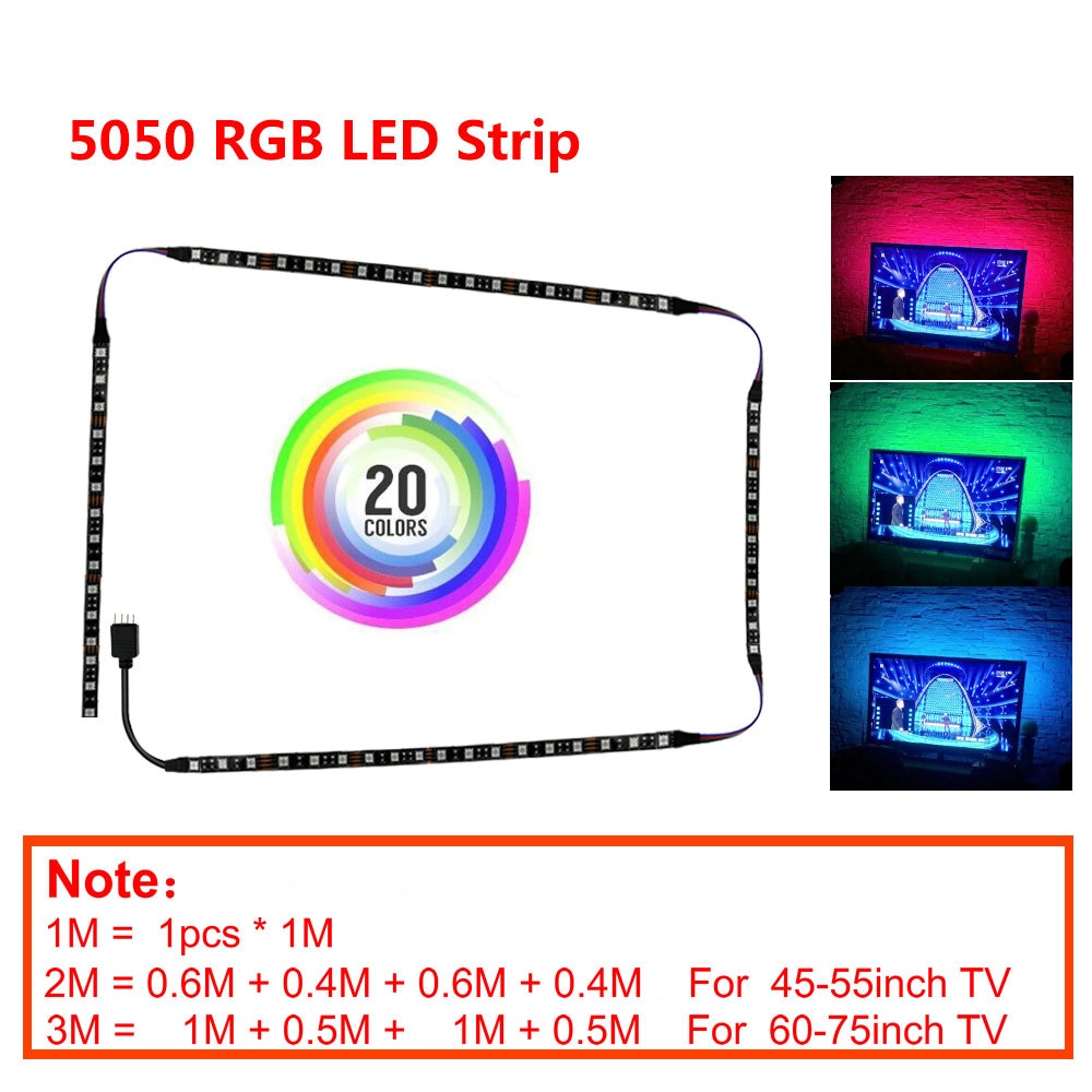 5V 5050 SMD Flexible RGB LED Strip Color Changeable TV Desktop Screen Background Bias Lighting