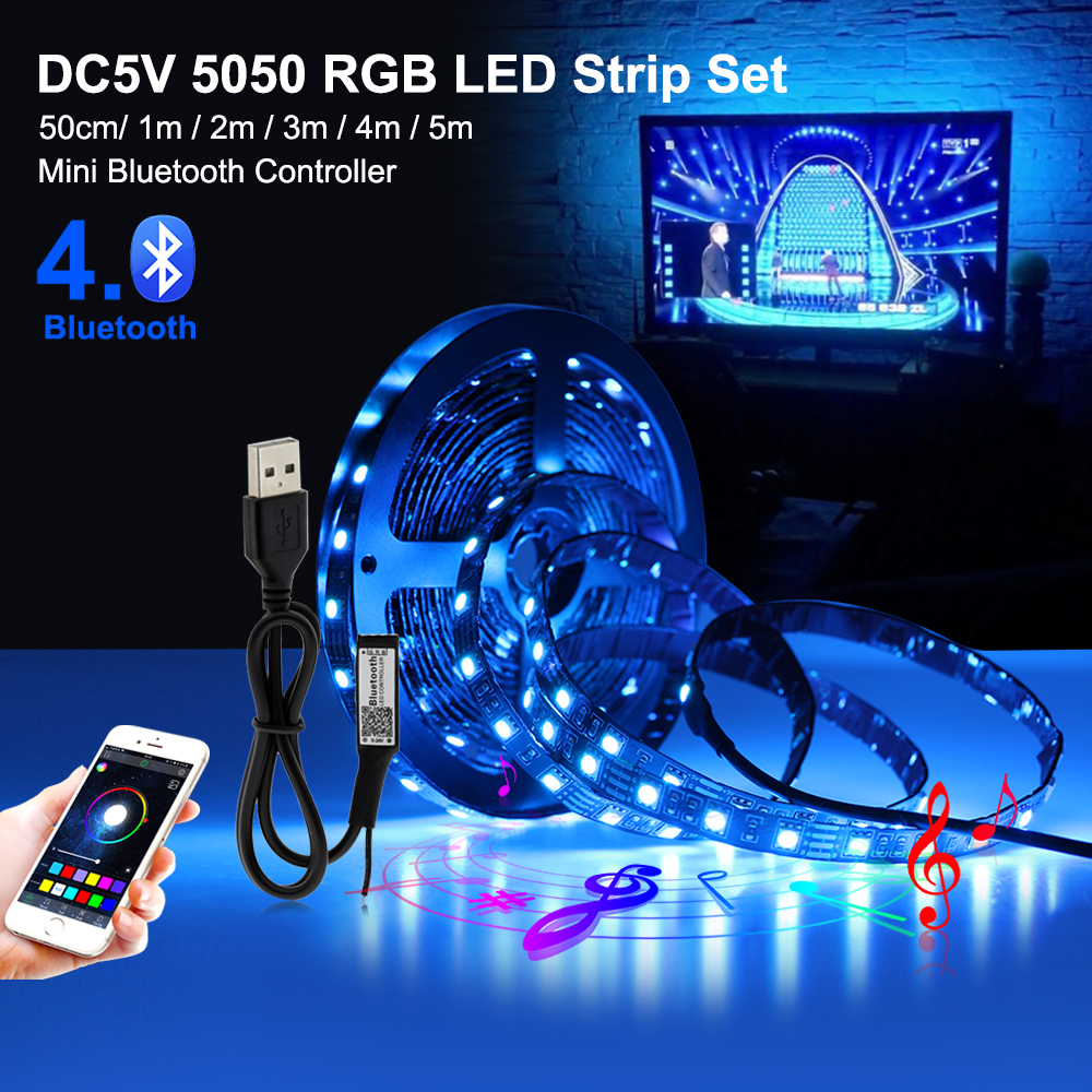 5V 5050 SMD RGB Bluetooth USB LED Strip TV Background Lighting with Bluetooth Controller