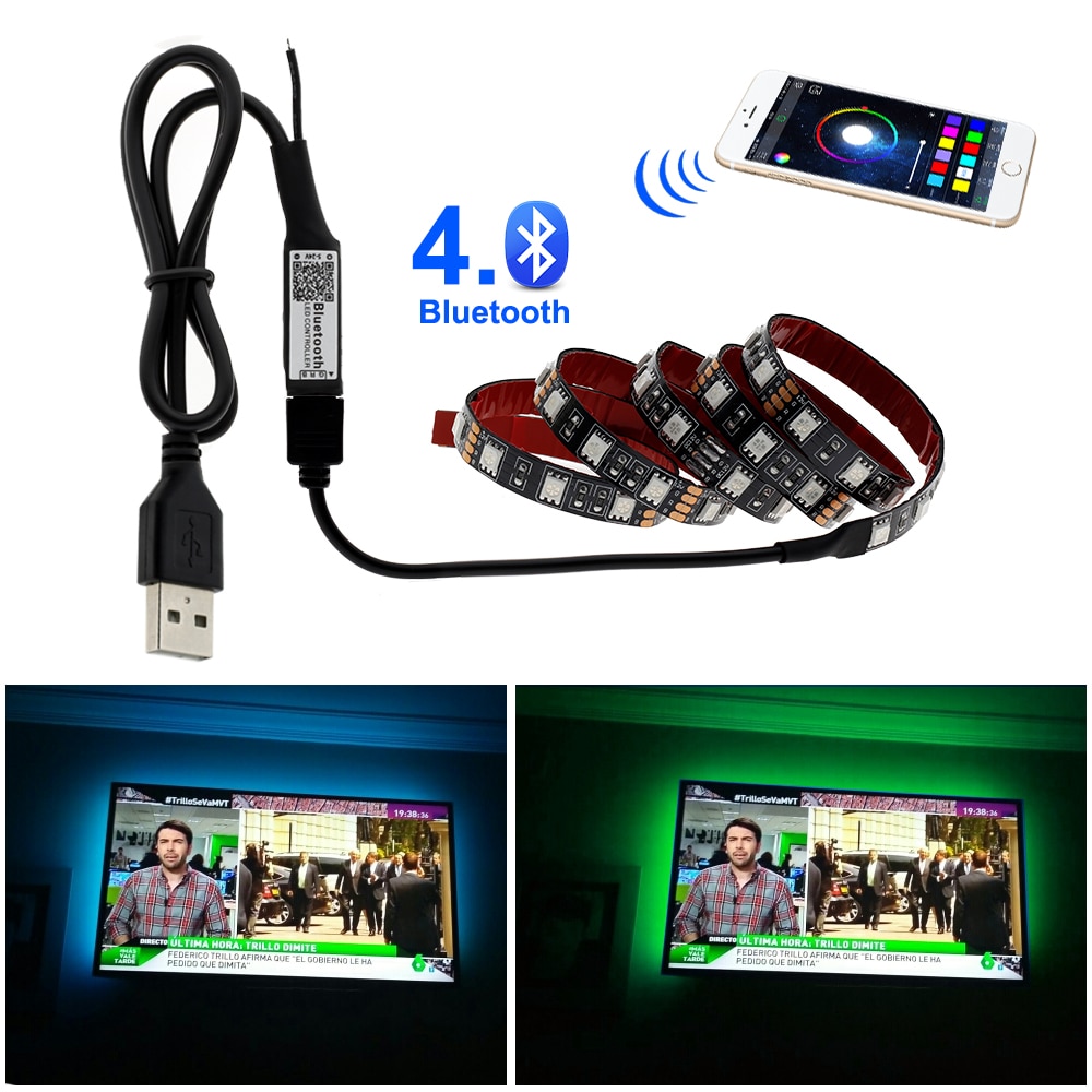 5V 5050 SMD RGB Bluetooth USB LED Strip TV Background Lighting with Bluetooth Controller