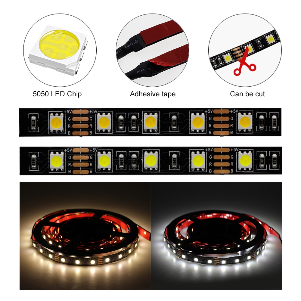 5V 5050 SMD USB LED Strip 50cm/1m /2m /3m 60LEDs/m USB Power Supply with Switch