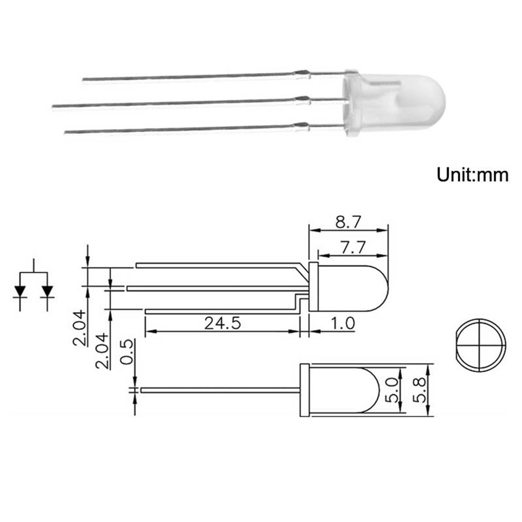 5mm Red & Blue/Green LED Diode Lights Bicolor Common Cathode Diffused Round