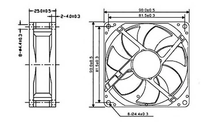 9025 90*90*25mm Silent Fan Heatsink 12V 0.12A