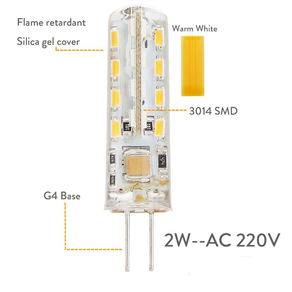 2W G4 3014 SMD LED Halogen Bulb AC220V Home Light LED Silica Gel Lamp