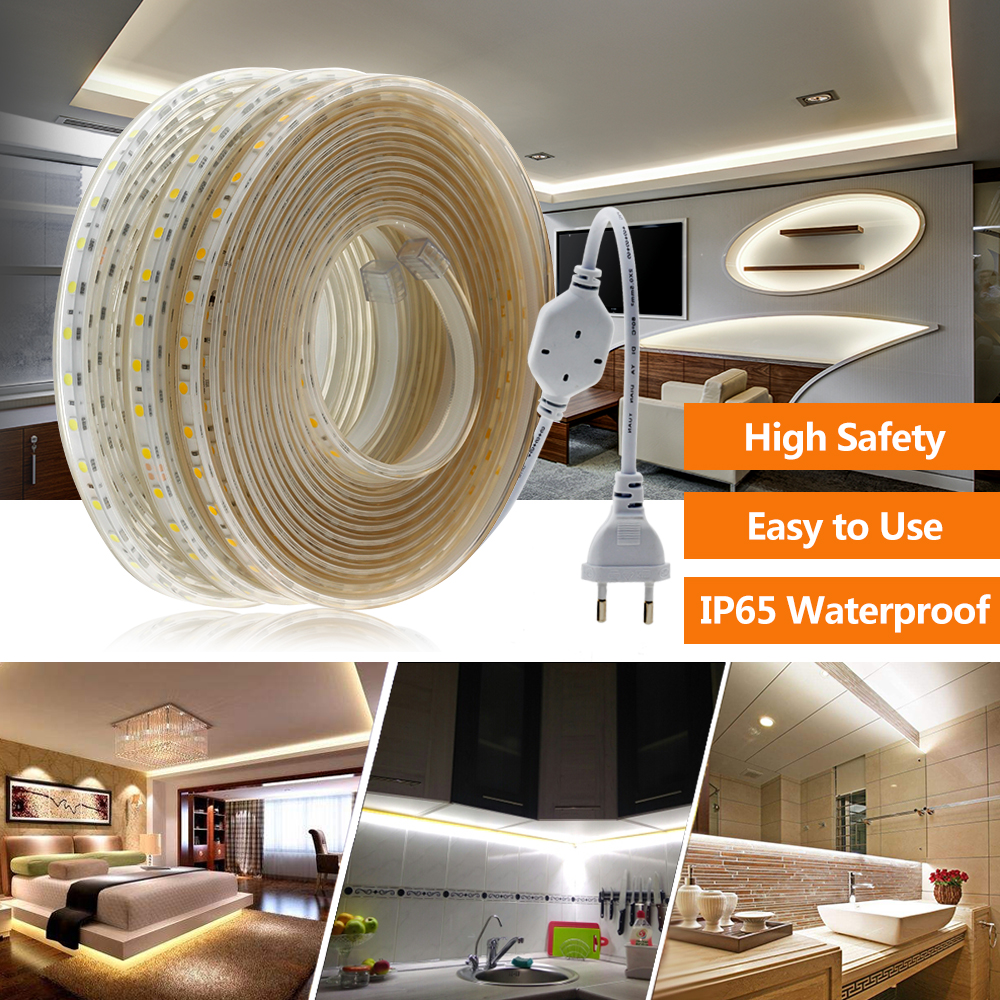 AC220V LED Strip 5050 High Safety High Brightness Flexible LED Light 60 LEDs/m IP67 Waterproof LED Strip Light