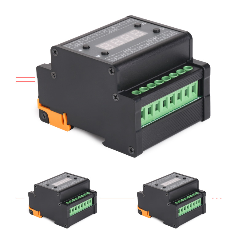 AC90-240V 3CH Output Guide Rail Type DMX Triac Dimmer with Digital Tube Display