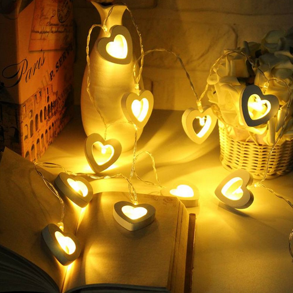 Battery Powered LED Wooden Heart Shape Light String 1.5/2.2/3M