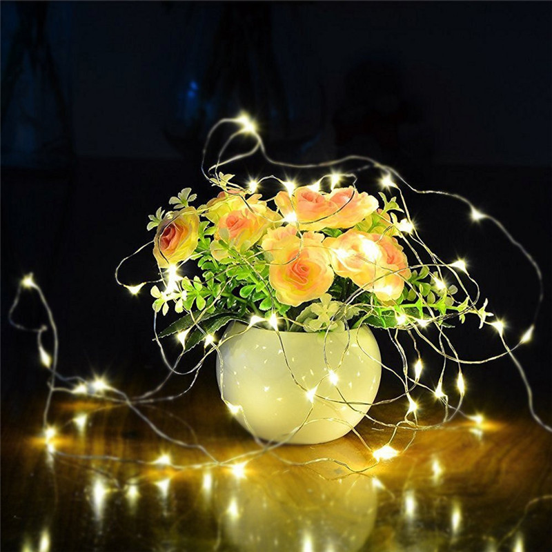 CR2032 Leaf Garland Button Battery Powered LED Fairy Light String Sliver Wire 1/2/3M